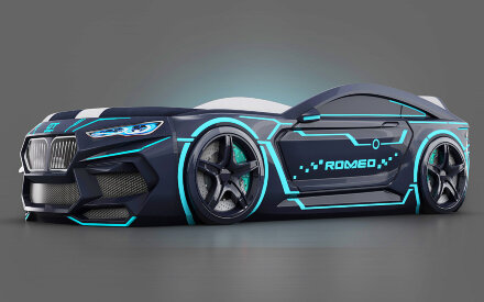 Кровать-машина Romeo-М Neon с матрасом и ящиком для белья 