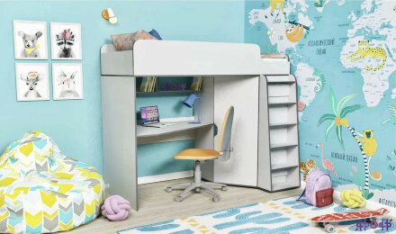 Детская кровать-чердак Юниор-7, серый 